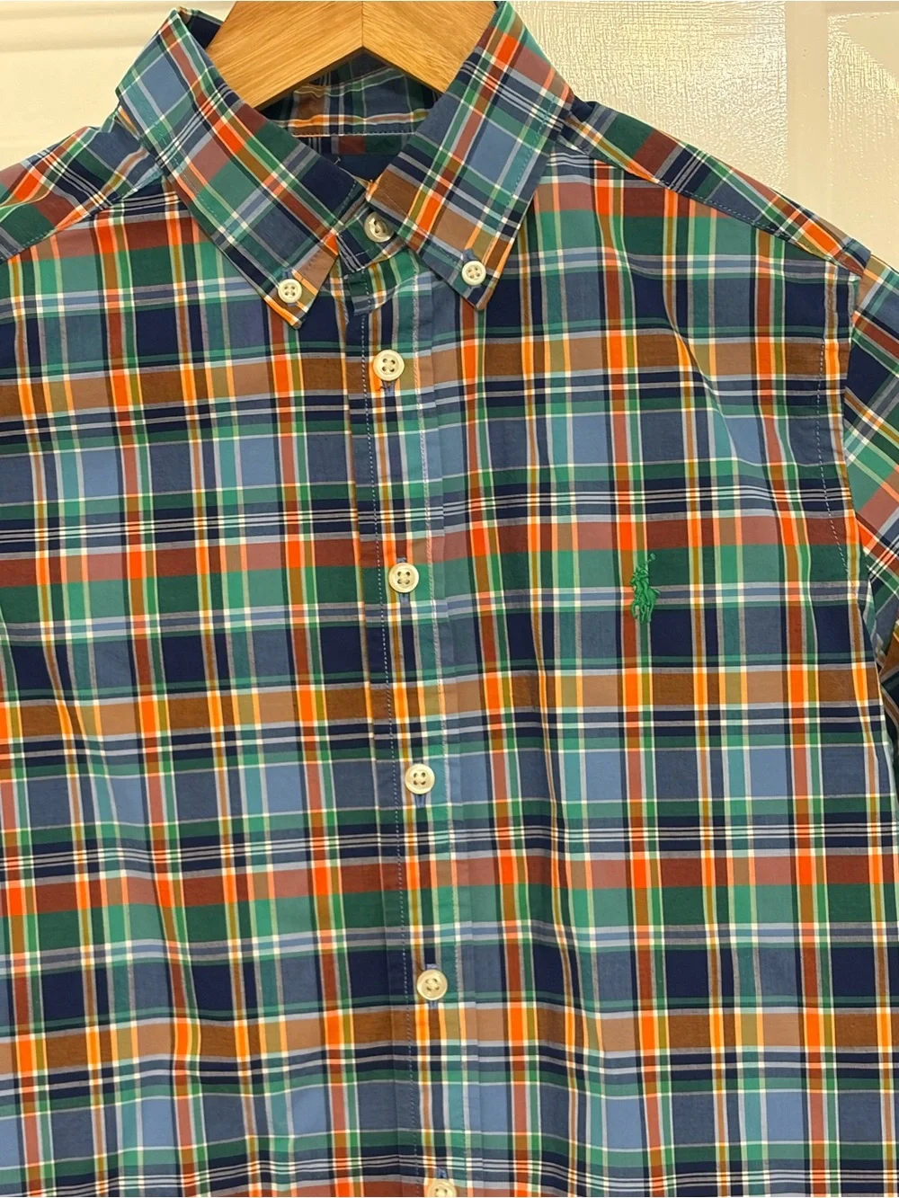 Ralph Lauren Gorgeous Blue/Orange/Green Plaid Long-Sleeve Button Down Size 10-12